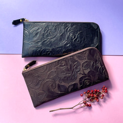 バラの型押し本革 長財布 ブラウン・ブラック 長財布 nasturtium 通販