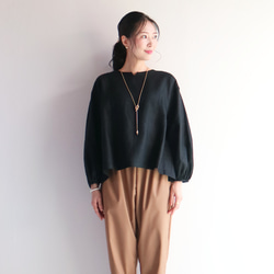 [黑色] 閃亮亞麻泡袖套頭衫♥ 第3張的照片