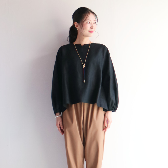 [黑色] 閃亮亞麻泡袖套頭衫♥ 第3張的照片