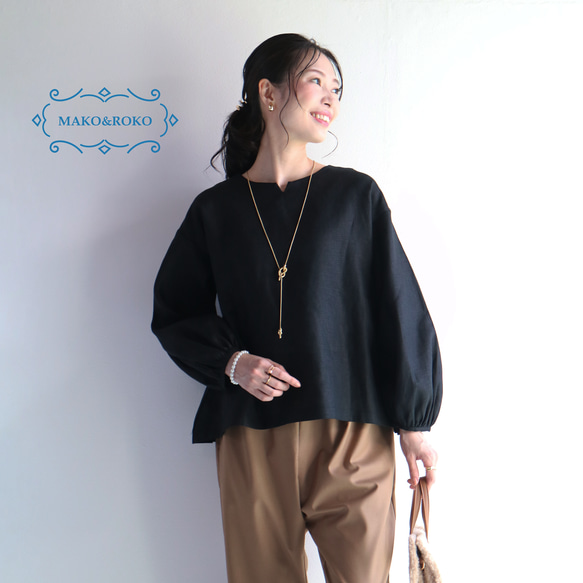 [黑色] 閃亮亞麻泡袖套頭衫♥ 第1張的照片