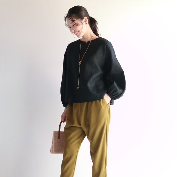 [黑色] 閃亮亞麻泡袖套頭衫♥ 第5張的照片