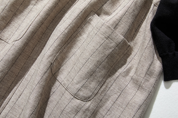 シルエットで魅せる、上質感のあるストライプジャンパースカート　コットンリネン 　230930-1 15枚目の画像
