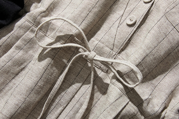 シルエットで魅せる、上質感のあるストライプジャンパースカート　コットンリネン 　230930-1 13枚目の画像
