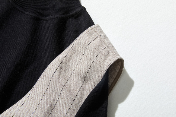 シルエットで魅せる、上質感のあるストライプジャンパースカート　コットンリネン 　230930-1 7枚目の画像
