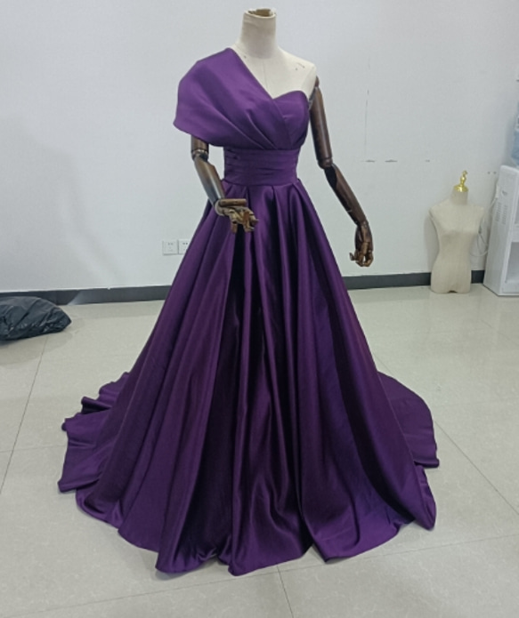 豪華！ パーティードレス 紫 ワンショルダー Aライン 前撮り 音楽会  