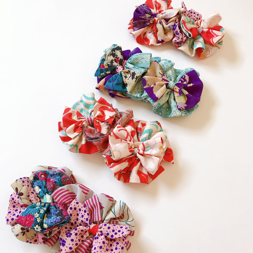 七五三　3歳アンティークお着物　髪飾りセット 七五三髪飾り | 3歳髪飾り・7歳髪飾り | アンティーク着物生地