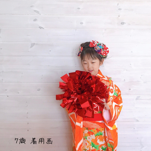 七五三　3歳アンティークお着物　髪飾りセット 七五三髪飾り | 3歳髪飾り・7歳髪飾り | アンティーク着物生地