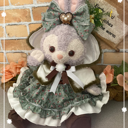 ハンドメイド　クリスマス　ワンピース&ケープセット ステラルーSサイズ☆緑グリーン花柄6点セットのワンピース