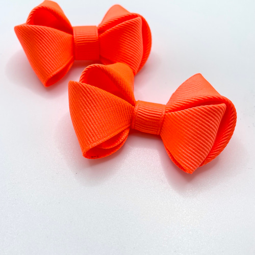 ネオンカラー 立体リボン ヘアゴム 髪飾り リボンゴム 2個セット