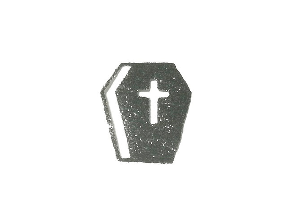 オーダーキラキラワッペンハロウィンシルエット棺桶3.8cm×3.3cm/ラメグリッター希望カラー/アイロンシール 1枚目の画像