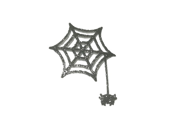 オーダーキラキラワッペンハロウィンシルエット蜘蛛の巣と蜘蛛5.3cm3.5cｍ/ラメグリッター希望カラー/アイロンシール 1枚目の画像