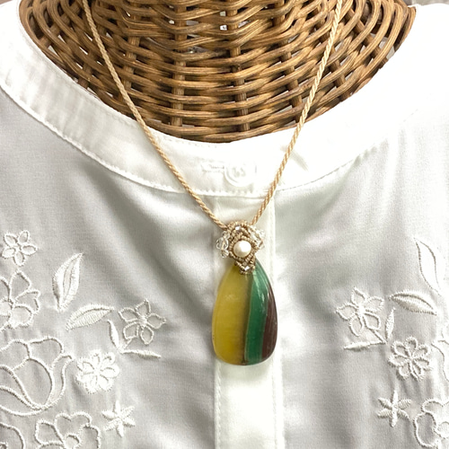 マルチカラーフローライト 天然石マクラメ編みネックレス