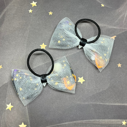 ハロウィン ヘアゴム りぼん チュール 星 ハート キッズ ベビー ベビー