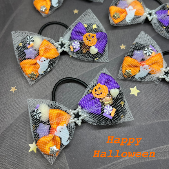 ハロウィンデザインPOPハートレジンヘアゴム ハロウィンデザインPOPハートレジンヘアゴム