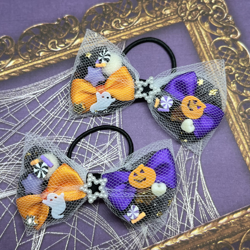 ハロウィン ヘアゴム りぼん チュール 星 ハート キッズ ベビー ベビー
