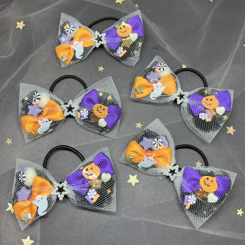 ハロウィン ヘアゴム りぼん チュール 星 ハート キッズ ベビー ベビー