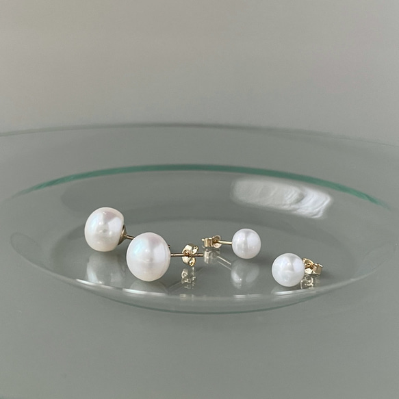 「淡水珍珠紐扣耳環」14KGF/兔日/可更換金屬配件 第2張的照片