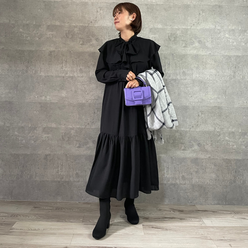 SALE【洗える】1枚で華やか 襟が外せる2wayロングワンピース 黒