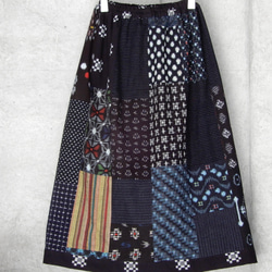 着物リメイク　パッチワーク　木綿のスカート 3枚目の画像