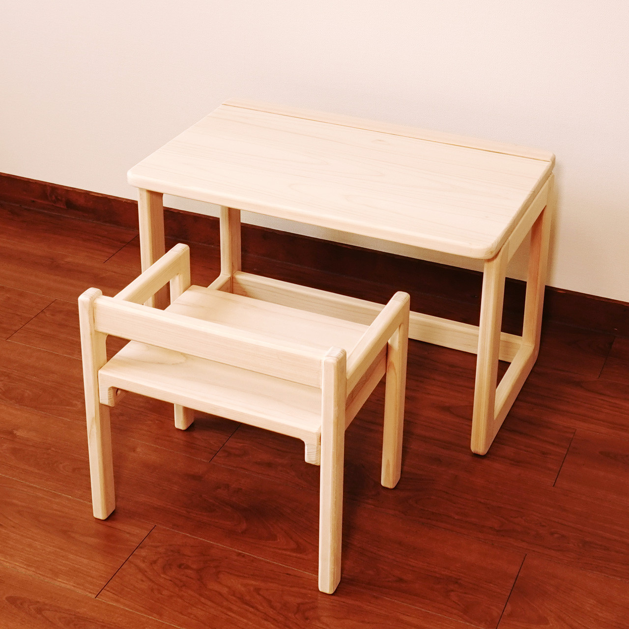 子供机・いすセット ひのき無垢材　無塗装