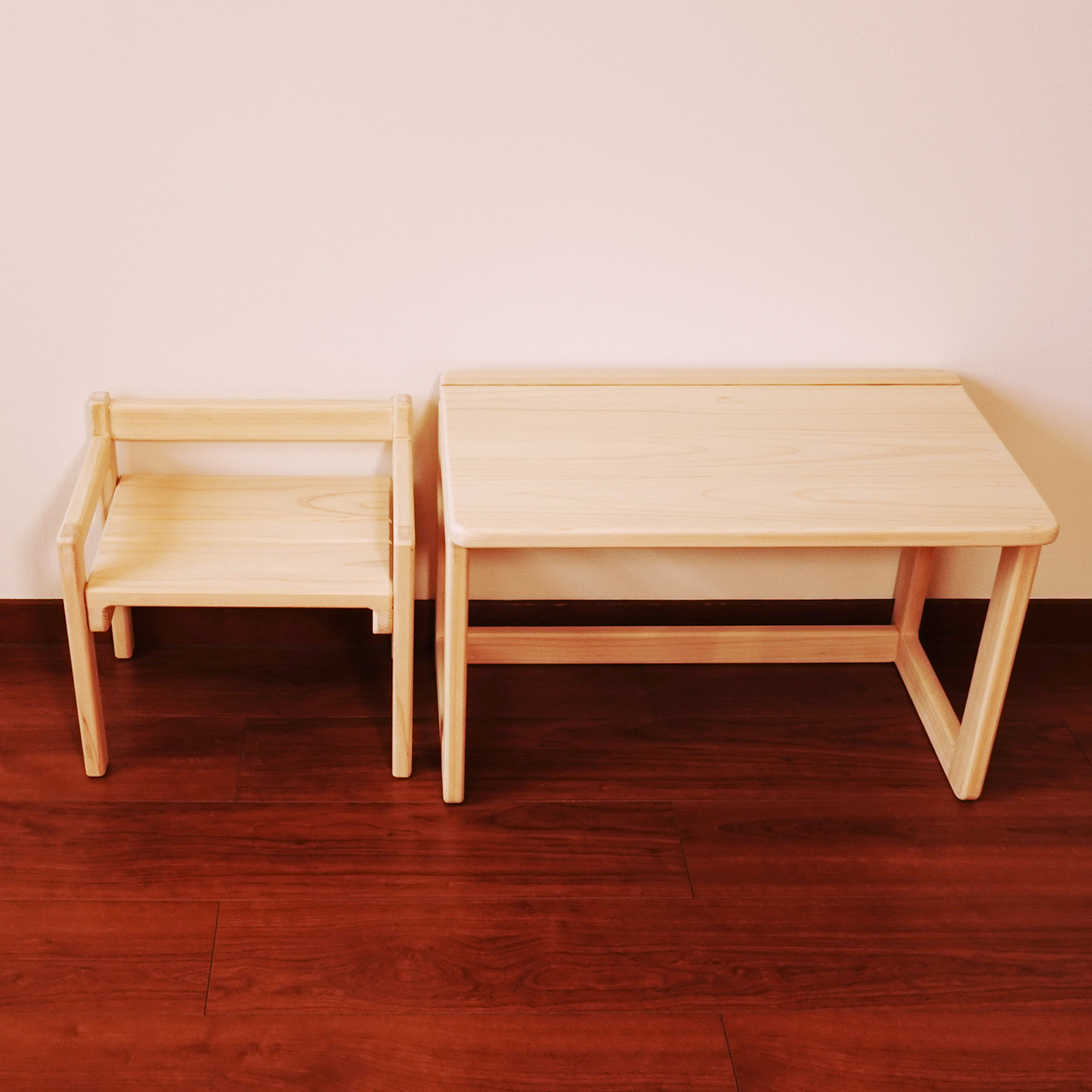 子供机・いすセット ひのき無垢材　無塗装