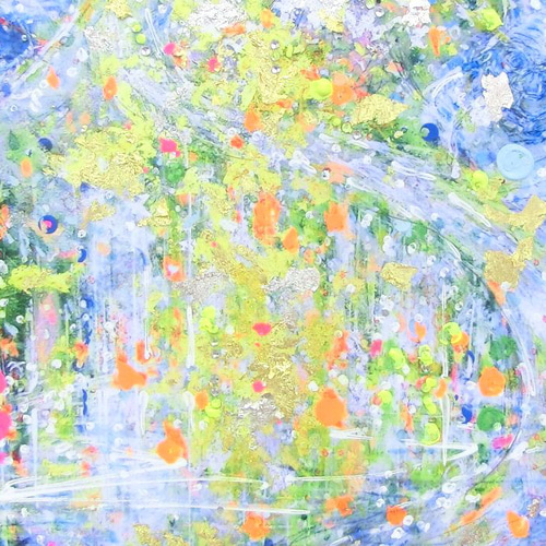 人気スピリチュアルアート作家作品 原画 金張り額付き 大いなる生きる力、死ぬ力、自然と共に」彩原画 額サイズ 34×46