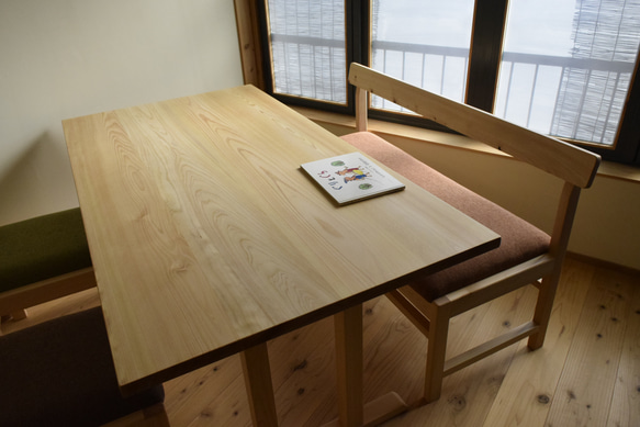 棚付きダイニングテーブルW150　国産ひのき無垢材 10枚目の画像