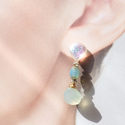 Sea Goddess Chalcedony Earrings 　 海の女神のカルセドニーピアス☆　シリコンポストピアス 14枚目の画像