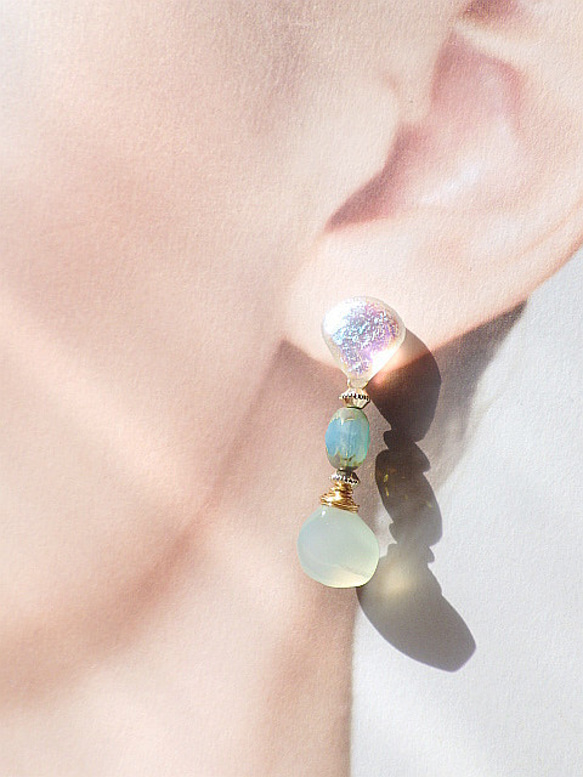 Sea Goddess Chalcedony Earrings 　 海の女神のカルセドニーピアス☆　シリコンポストピアス 14枚目の画像