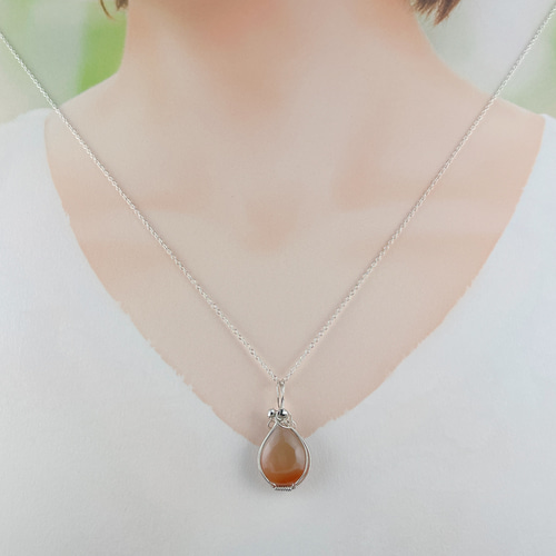 シルバー925 サンムーンストーンペンダントトップネックレス