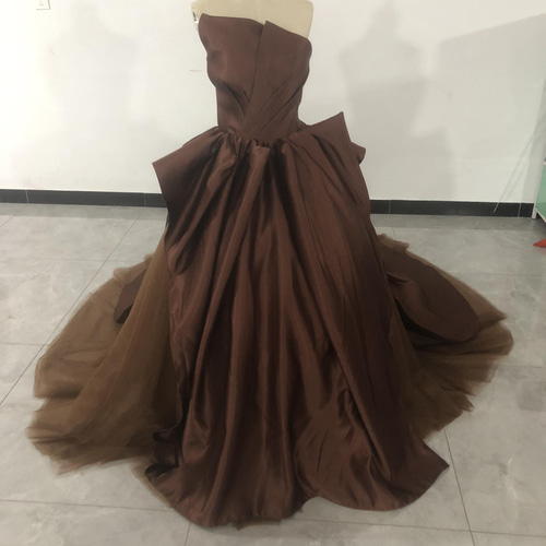 高品質! コーヒーの色 パーティードレス プリンセスライン 2次会 挙式  