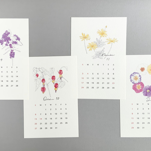 シーグラスアート　ミニサイズ　12ヶ月カレンダー　12ヶ月カレンダーお花Ver.