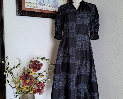 お客様　確認用　大島紬　7マルキ　着物リメイクワンピース ☆着物リメイク/ハンドメイド/7マルキ大島紬/ピボットスリープ