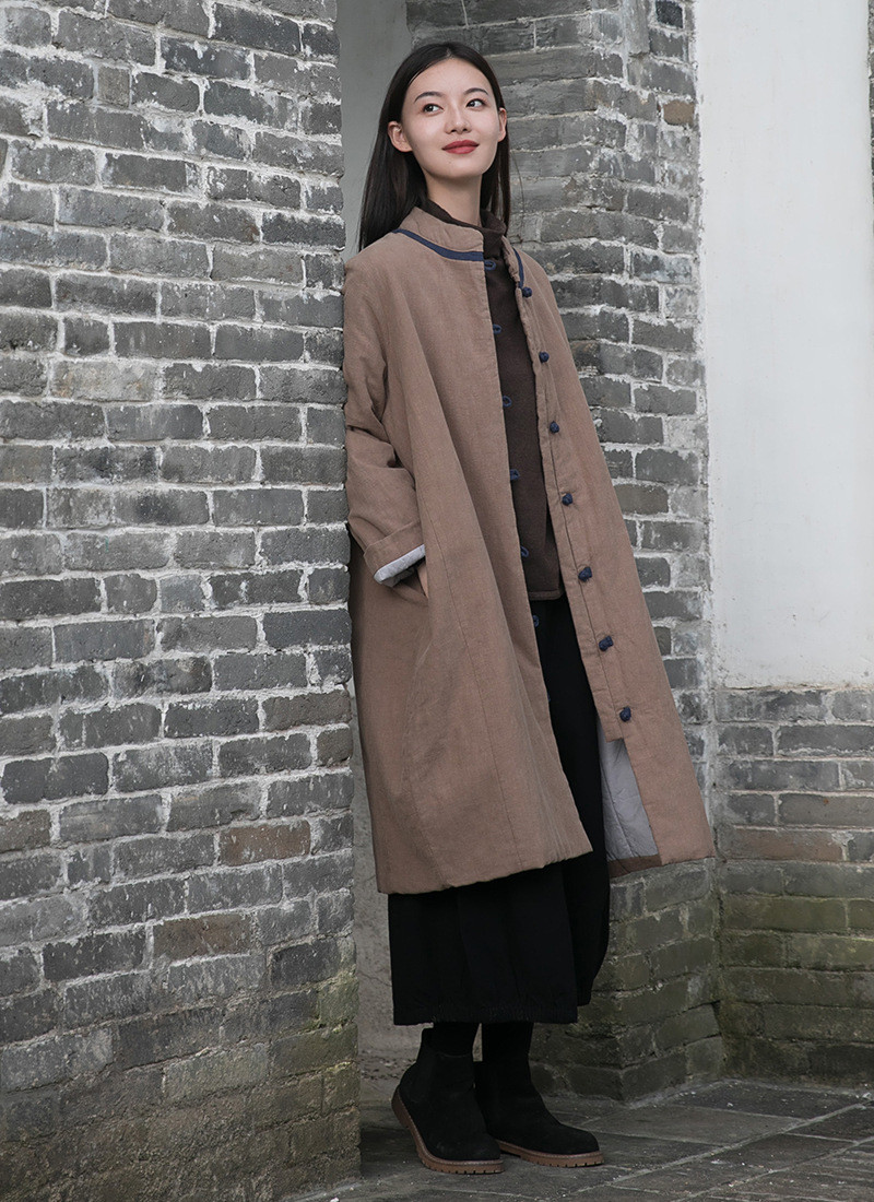 苎麻盤扣コート 冬長いです綿入れの服