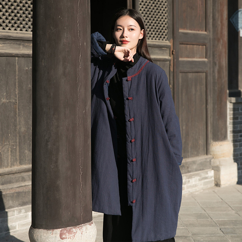 苎麻盤扣コート 冬長いです綿入れの服