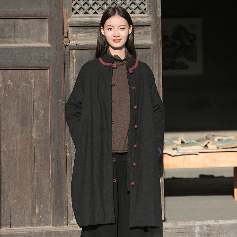 苎麻盤扣コート 冬長いです綿入れの服