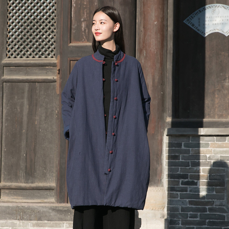 苎麻盤扣コート 冬長いです綿入れの服
