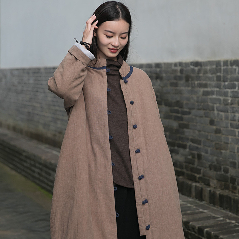 苎麻盤扣コート 冬長いです綿入れの服