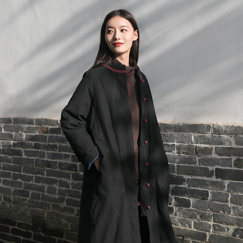 苎麻盤扣コート 冬長いです綿入れの服