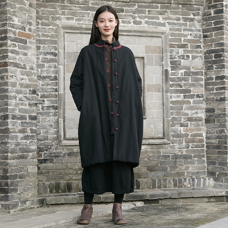 苎麻盤扣コート 冬長いです綿入れの服