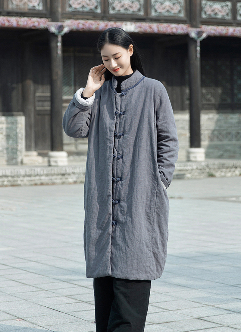 苎麻盤扣コート 冬長いです綿入れの服