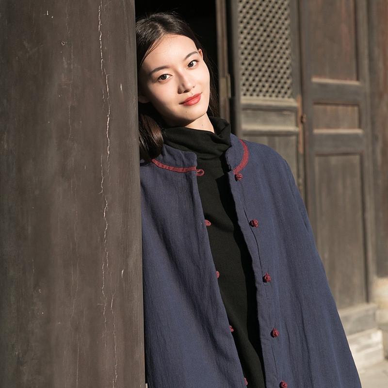 苎麻盤扣コート 冬長いです綿入れの服