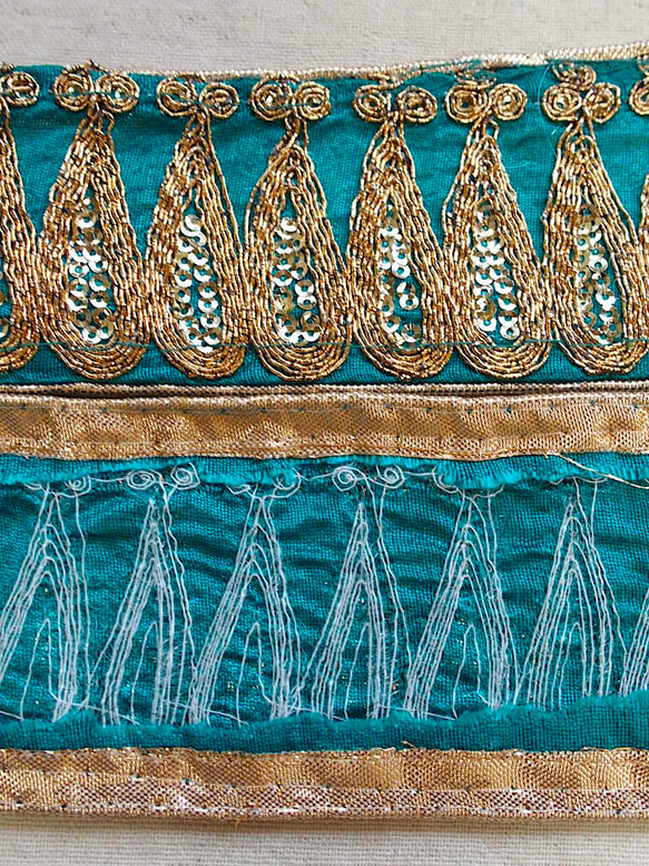 50cmより スパンコールチロリアンテープ 青緑☆ 手芸 素材 材料 インド刺繍 アラビアン リボン サリー 4枚目の画像