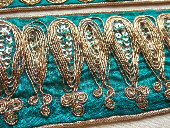 50cmより スパンコールチロリアンテープ 青緑☆ 手芸 素材 材料 インド刺繍 アラビアン リボン サリー 9枚目の画像