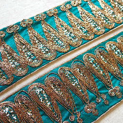 50cmより スパンコールチロリアンテープ 青緑☆ 手芸 素材 材料 インド刺繍 アラビアン リボン サリー 3枚目の画像