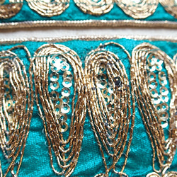 50cmより スパンコールチロリアンテープ 青緑☆ 手芸 素材 材料 インド刺繍 アラビアン リボン サリー 6枚目の画像