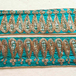 50cmより スパンコールチロリアンテープ 青緑☆ 手芸 素材 材料 インド刺繍 アラビアン リボン サリー 8枚目の画像