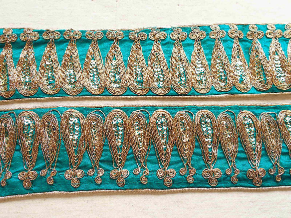 50cmより スパンコールチロリアンテープ 青緑☆ 手芸 素材 材料 インド刺繍 アラビアン リボン サリー 8枚目の画像