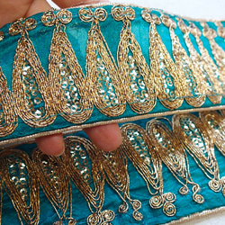 50cmより スパンコールチロリアンテープ 青緑☆ 手芸 素材 材料 インド刺繍 アラビアン リボン サリー 7枚目の画像