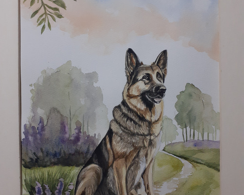 水彩画 ジャーマンシェパード 絵画 makochin 通販 16611895｜Creema